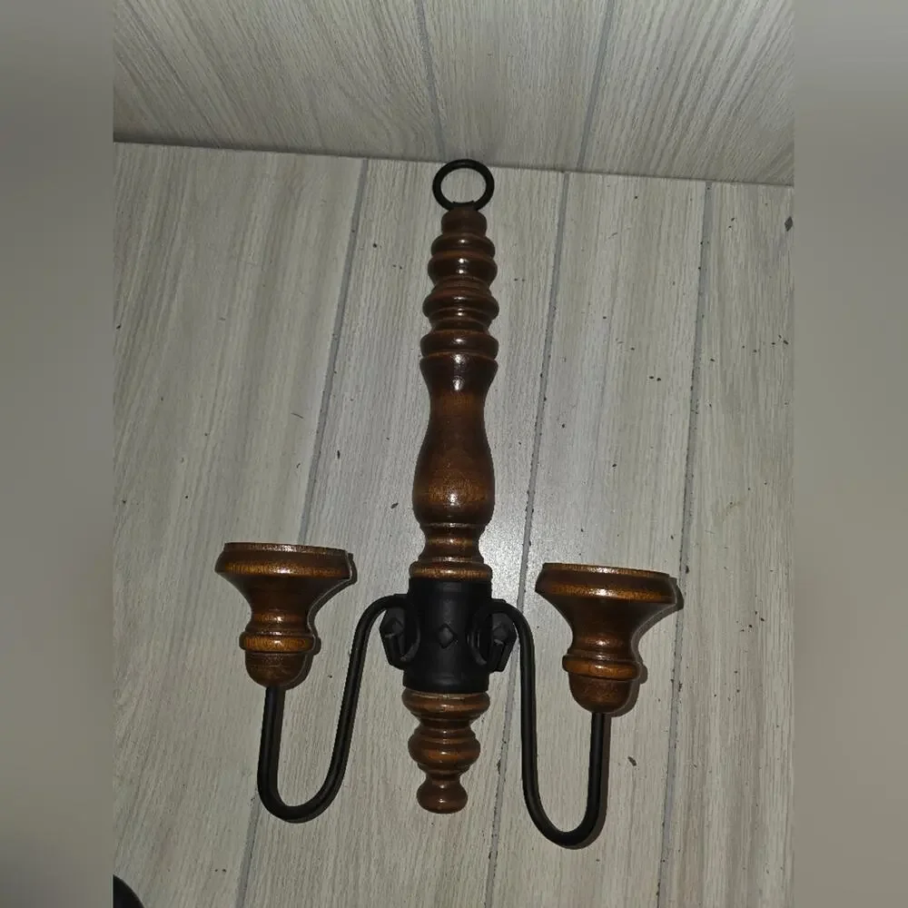 Vtg Wooden Wall Sconce Candle Holder Victorian MCM Hollywood Regency Gothic